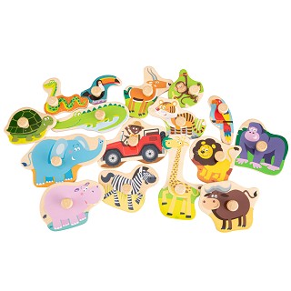 New Classic Toys - Peg Puzzle - Safari - 16 pieces - FSC® 100%-certified wood